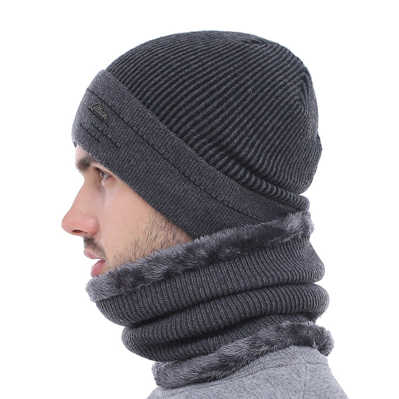striped beanie on model side view 