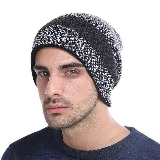 Knit Beanie Mens on model front view 