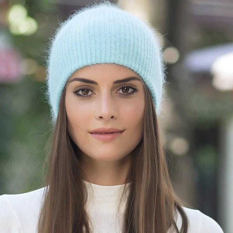 soft beanie on model in turquoise showing front view 