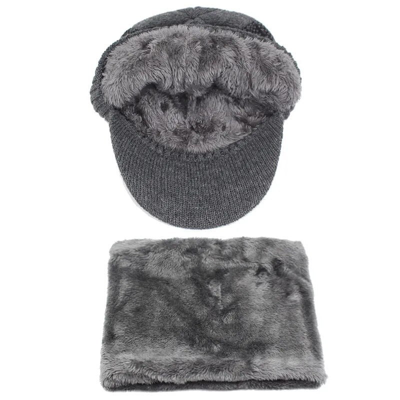 Beanie With Brim With Optional Matching Scarf Showing Fur