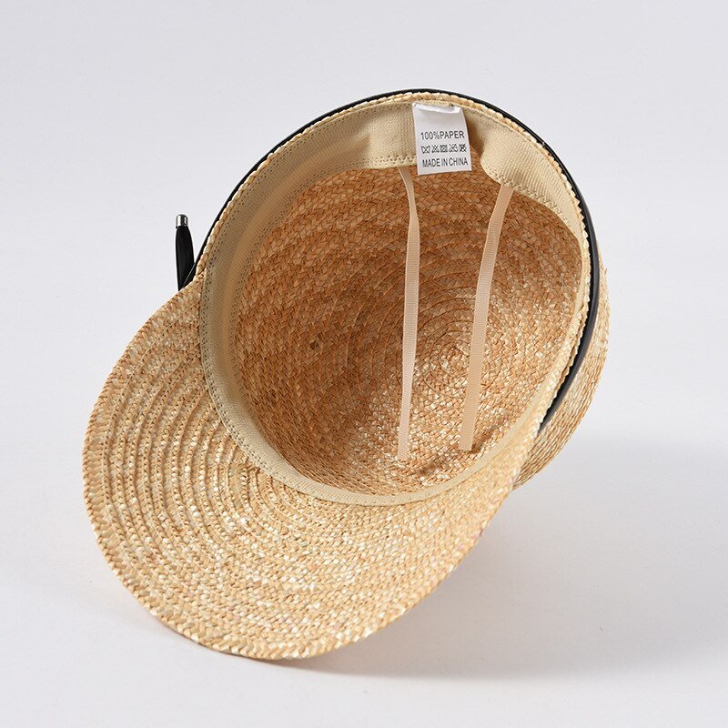 straw baseball hat showing inside of hat 