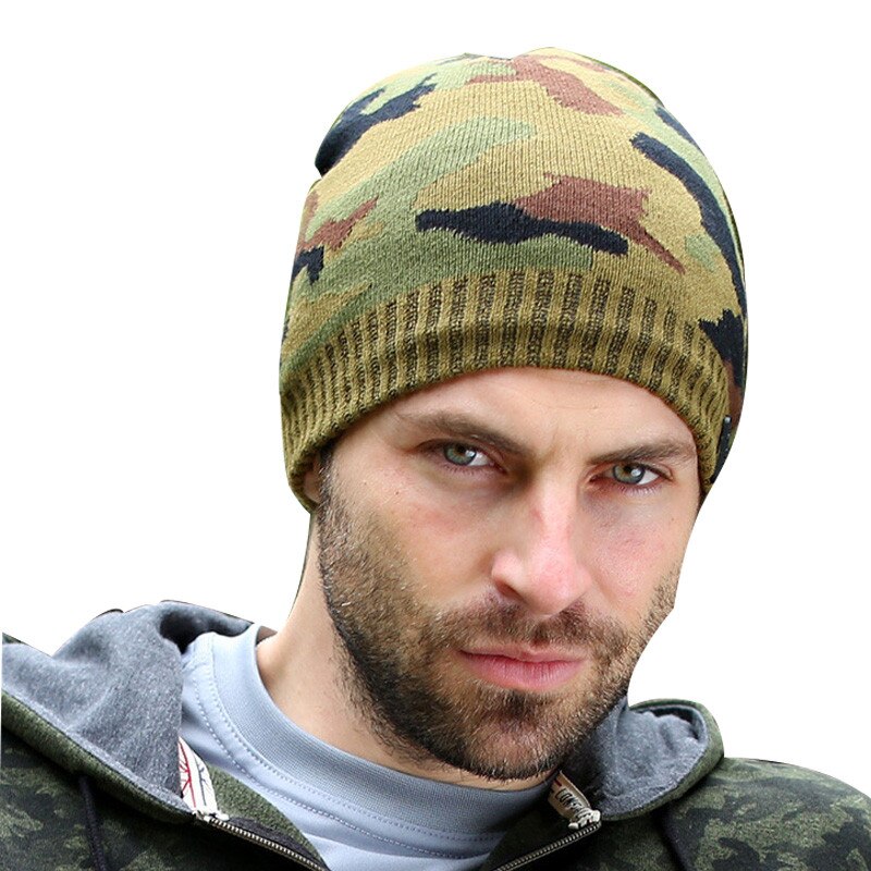 Camouflage Beanie on model front view 