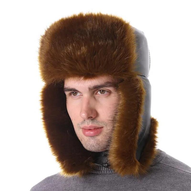 Trapper Hat Mens on model in brown