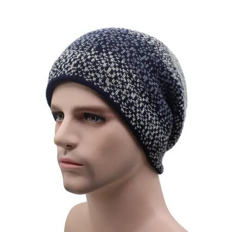 Knit Beanie Mens blue and grey color
