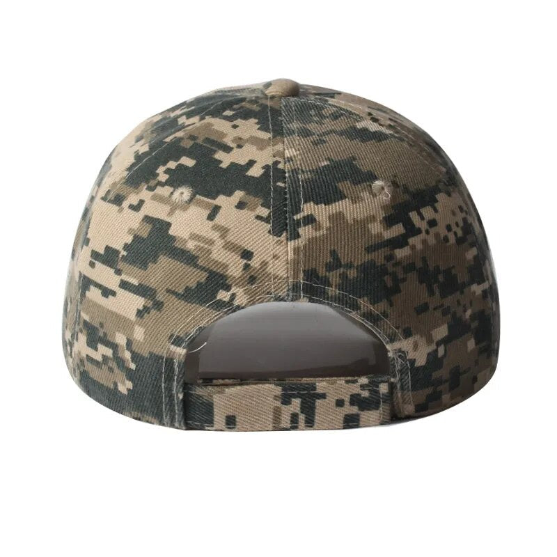 Camo Baseball Hat back view showing adjustable strap 