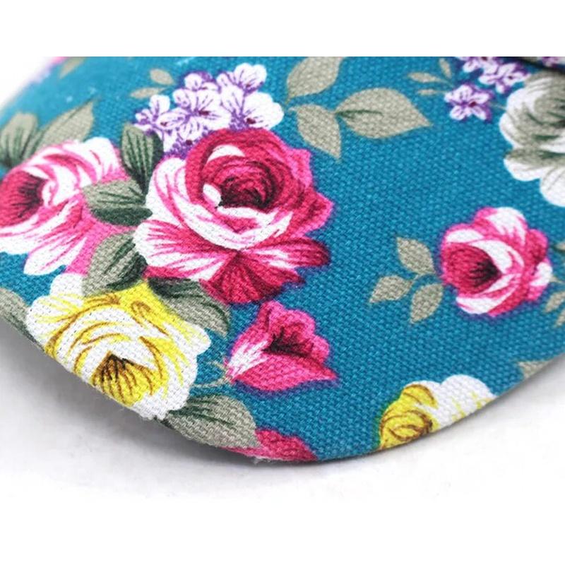 floral baseball hat showing closeup of brim pattern