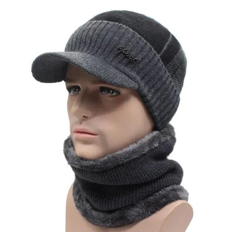 Brimmed Dual Color Sport Beanie With Optional Matching Scarf