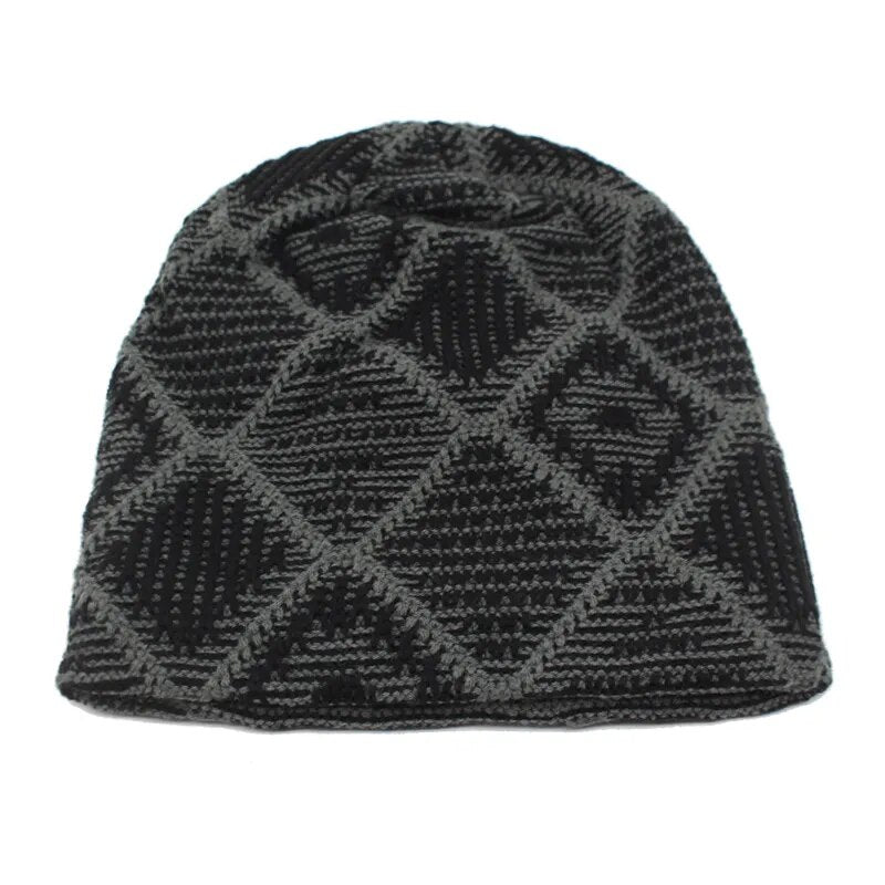 Argyle Beanie laying flat, showing the pattern