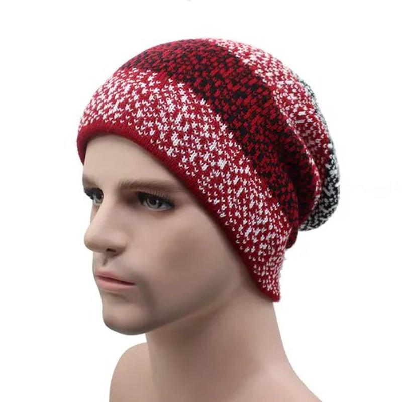 Knit Beanie Mens light red and dark red color