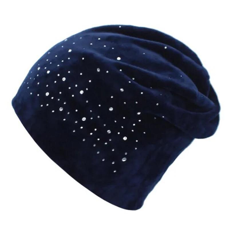 Rhinestone Beanie in navy