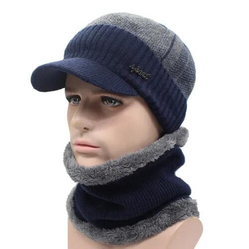 Brimmed Dual Color Sport Beanie With Optional Matching Scarf