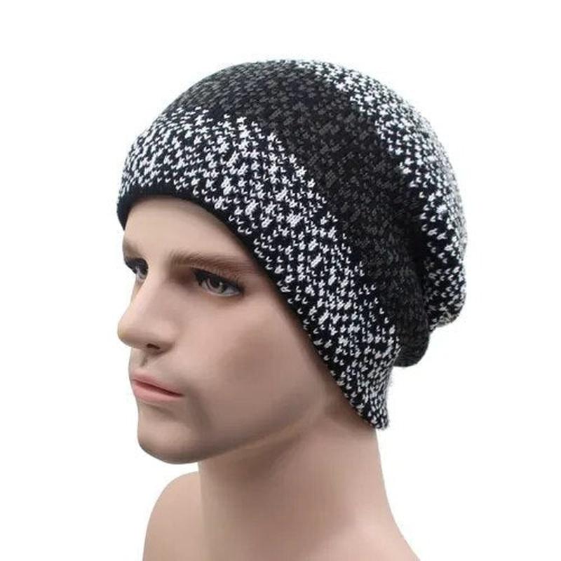Knit Beanie Mens  grey and black color