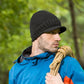 Brimmed Beanie in Black showning side view 