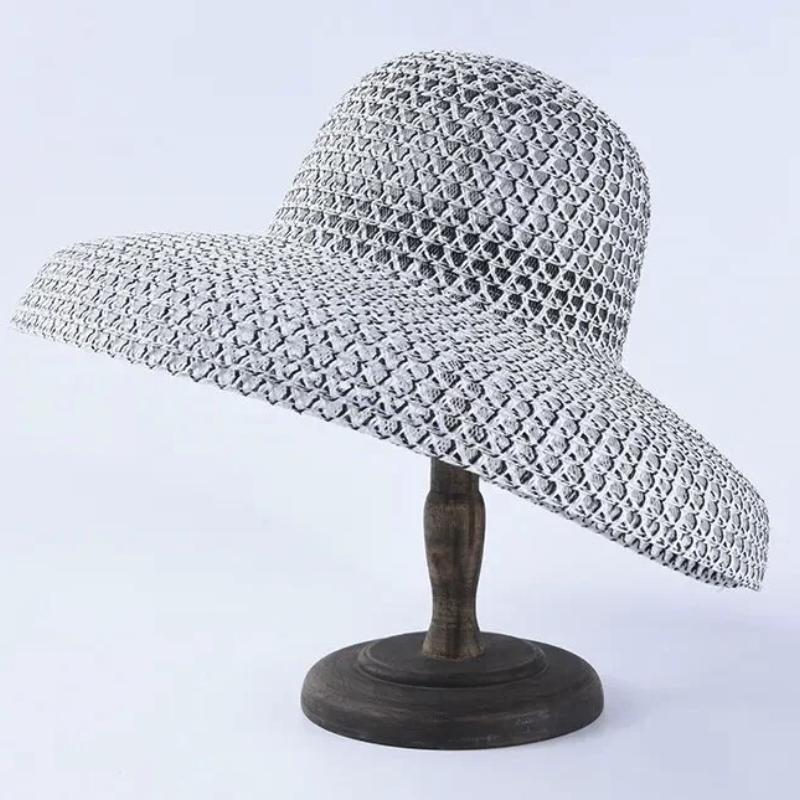 wide brimmed sun hat on stand in gray 