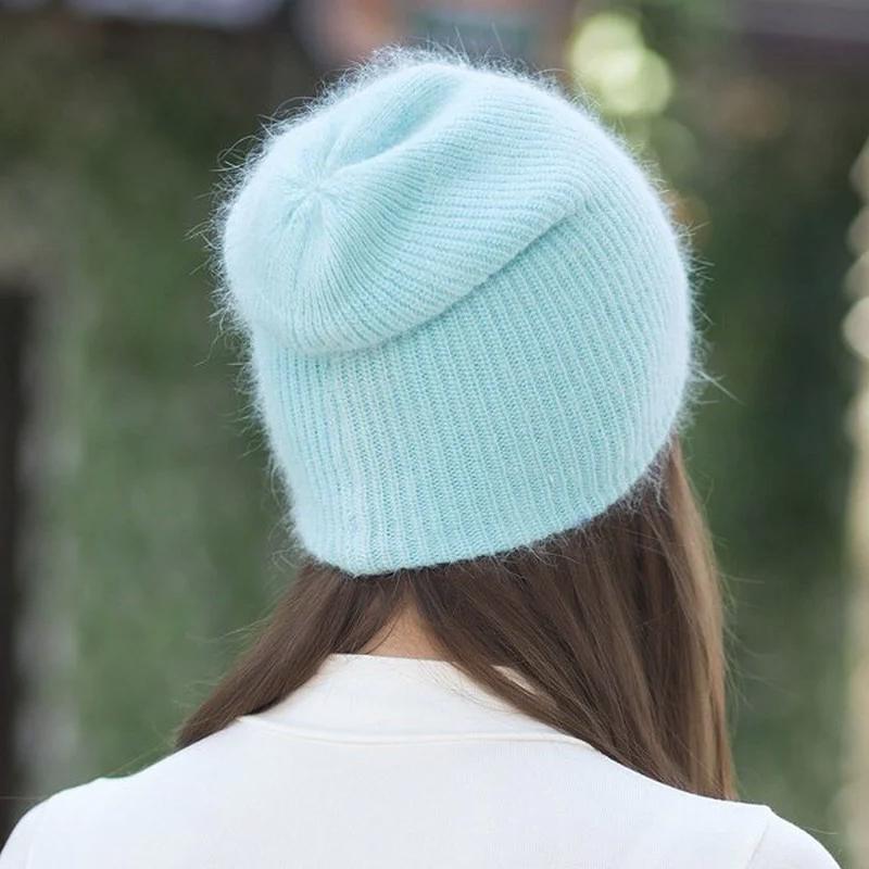 soft beanie on model in turquoise showing back view 