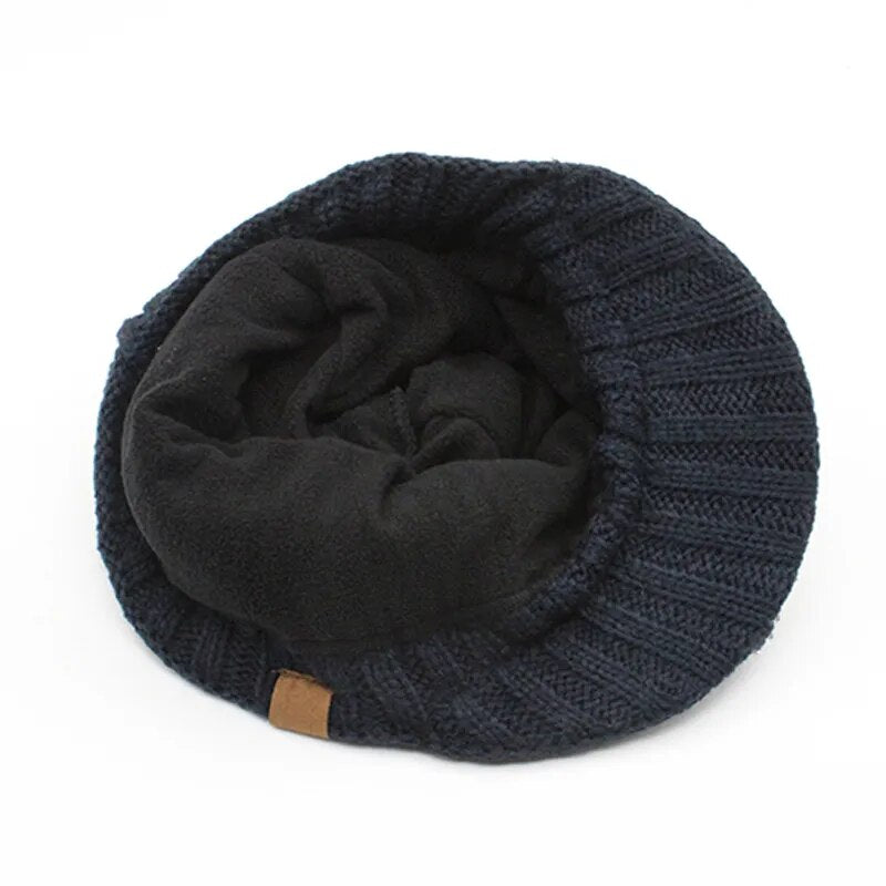 Brimmed Beanie in Black showning the inside of the beanie 