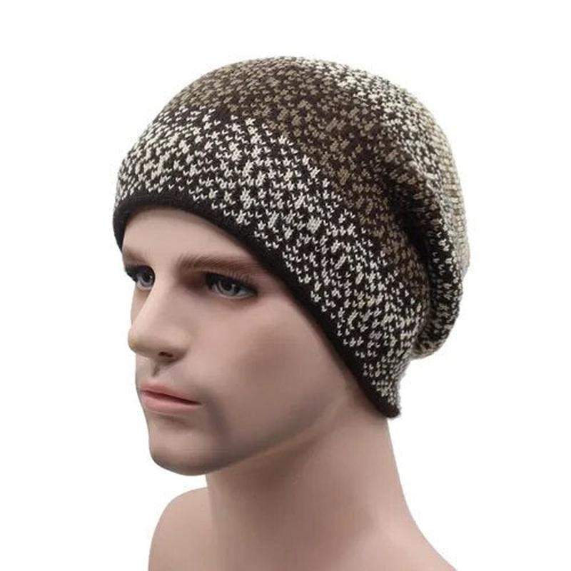 Knit Beanie Mens tan and brown color