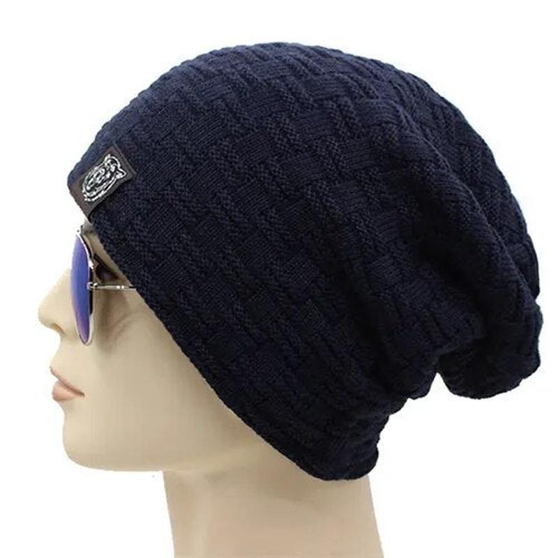 Checkered Beanie Navy on Model