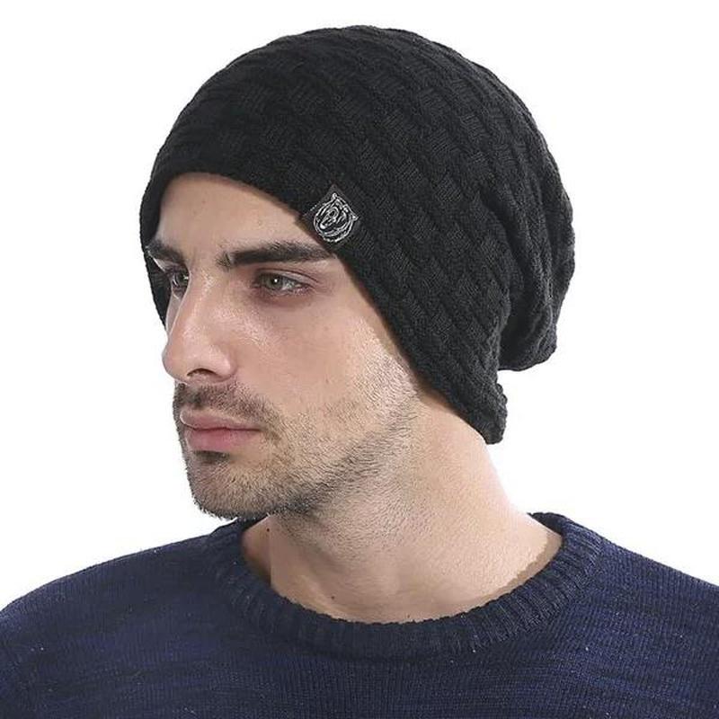 Knit Checkered Pattern Slouchy Beanie