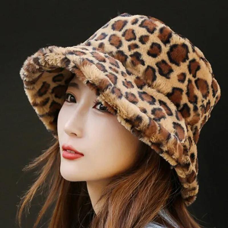 Leopard Print Fur Bucket Hat