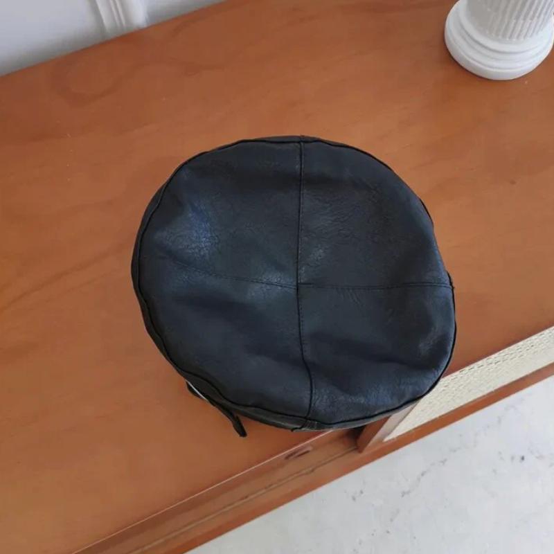 Faux Leather Fashion Beret with Buckle