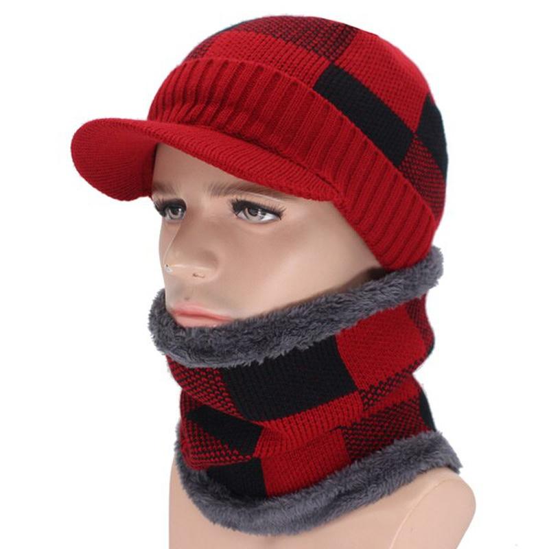 visor beanie in red with optional scarf 