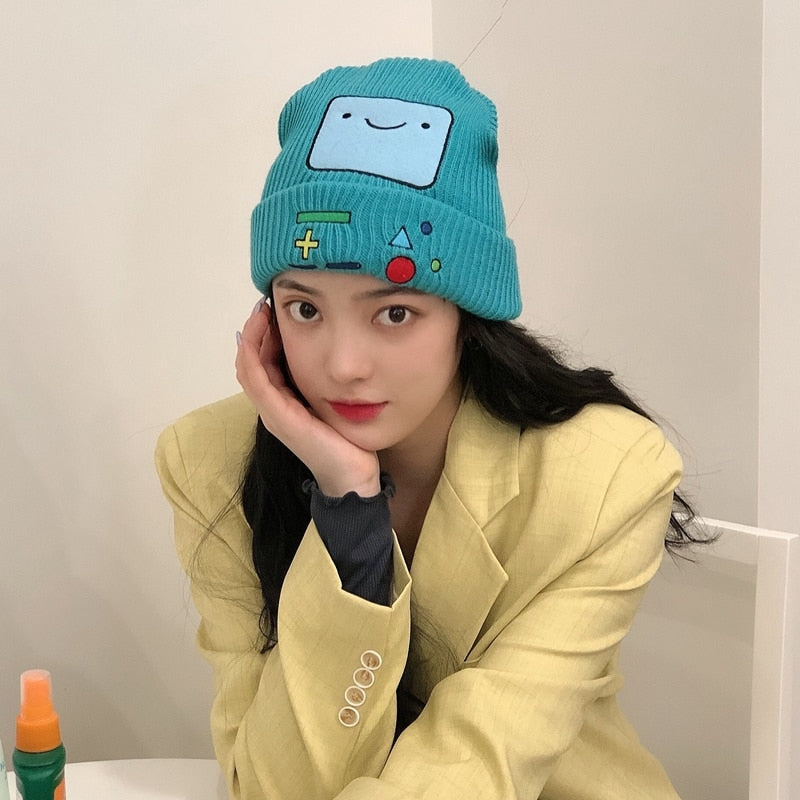 video game beanie on model in turquoise 
