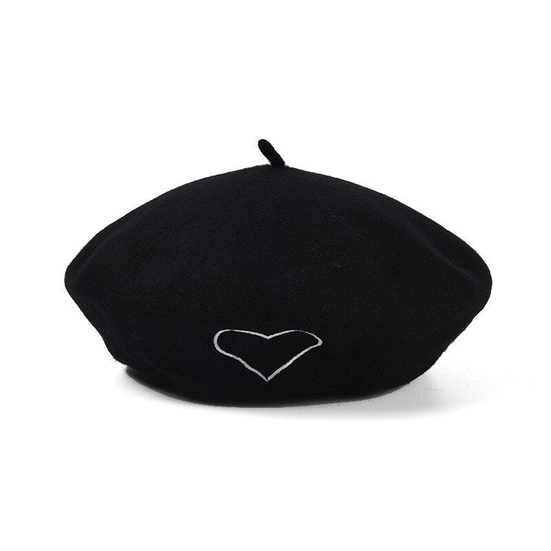 Heart Embroidered Classic Beret