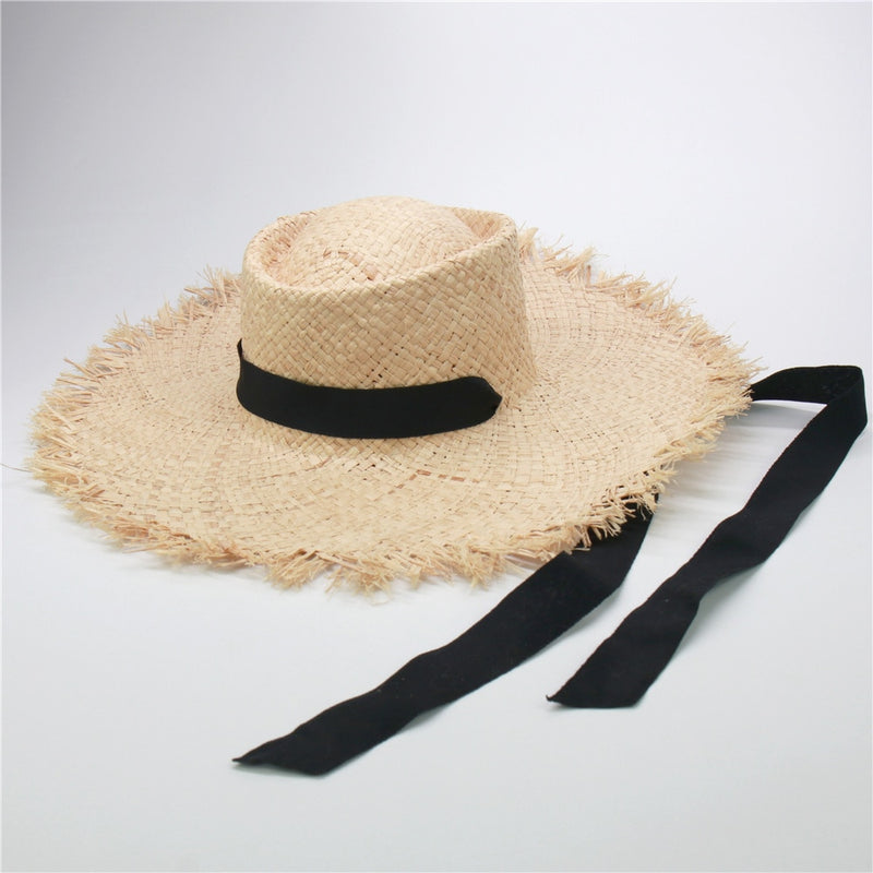 wide brim sun hat on white background showing full view of hat