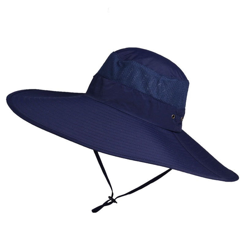 wide brim bucket hat in blue