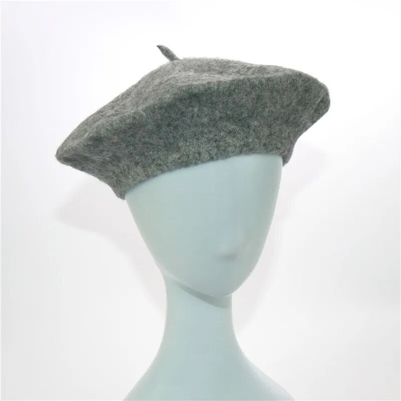 French Hat Beret in grey on stand 