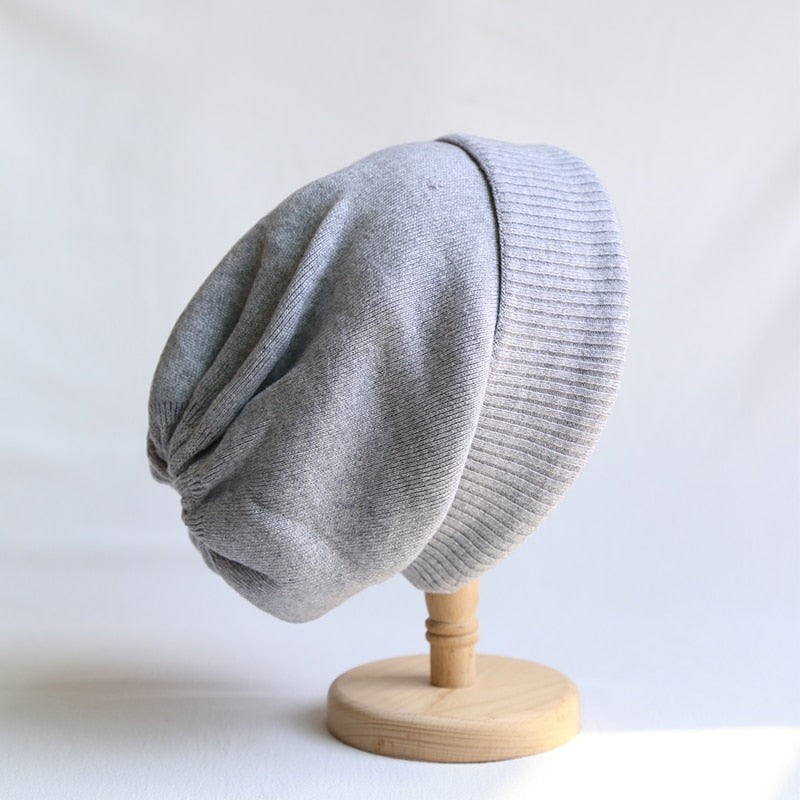 Slouchy Beanie Womens on stand in gray