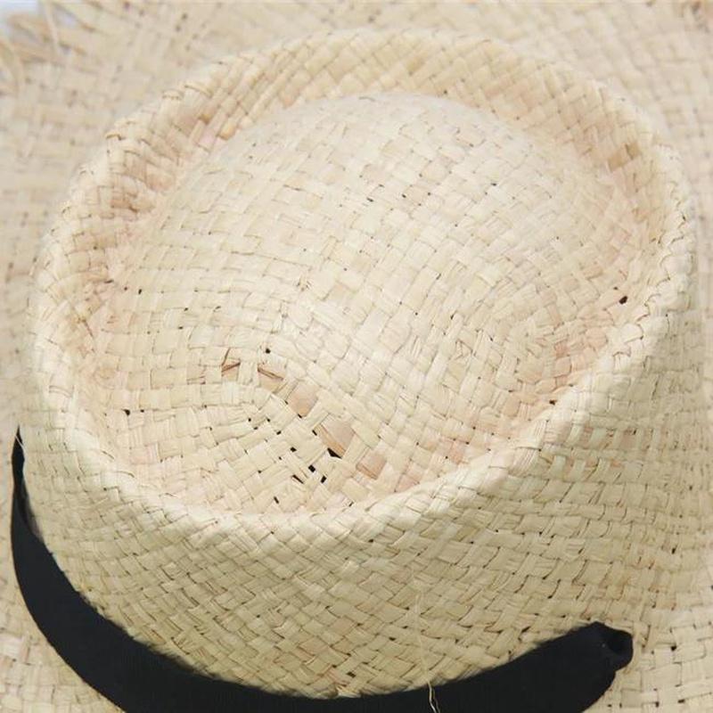 Frilled Raffia Sun Hat With Long Ribbon
