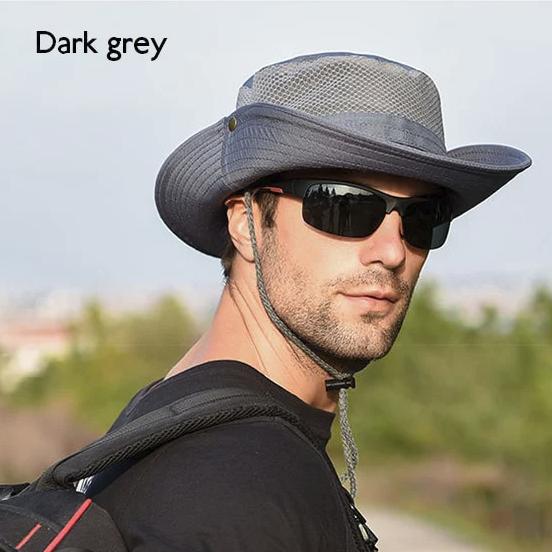 fishermans hat in dark grey on model