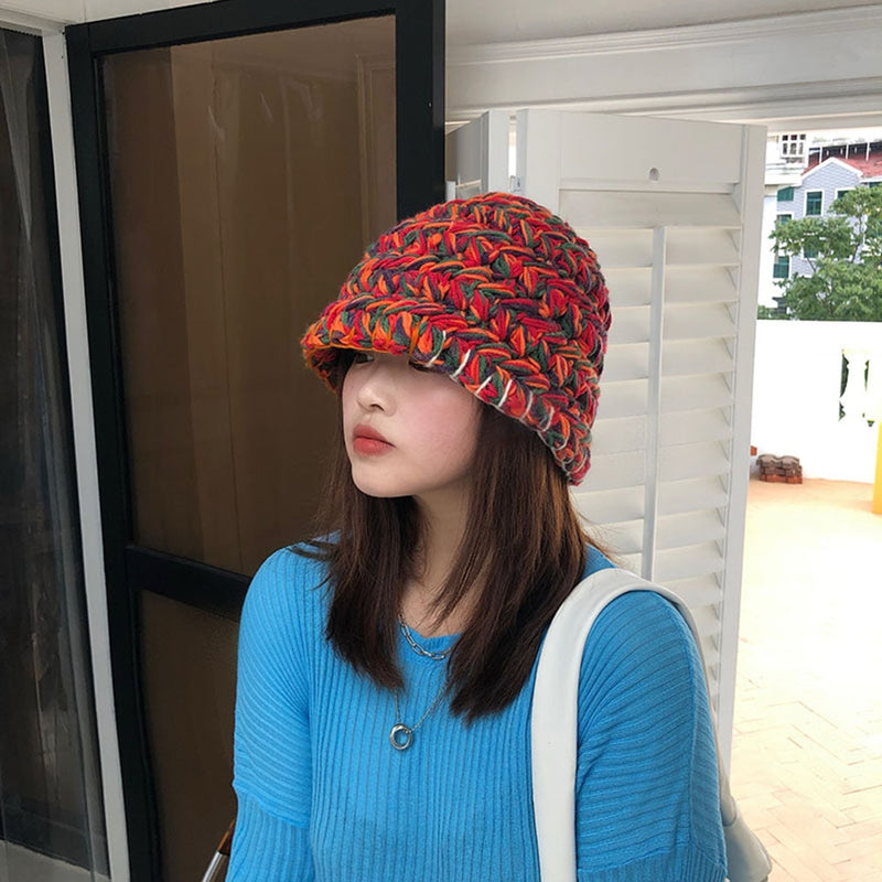 Knitted Bucket Hat on a model at a store