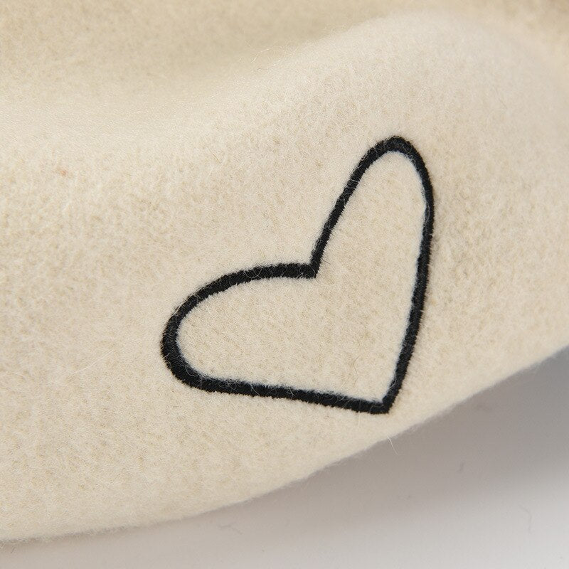 Heart Embroidered Classic Beret