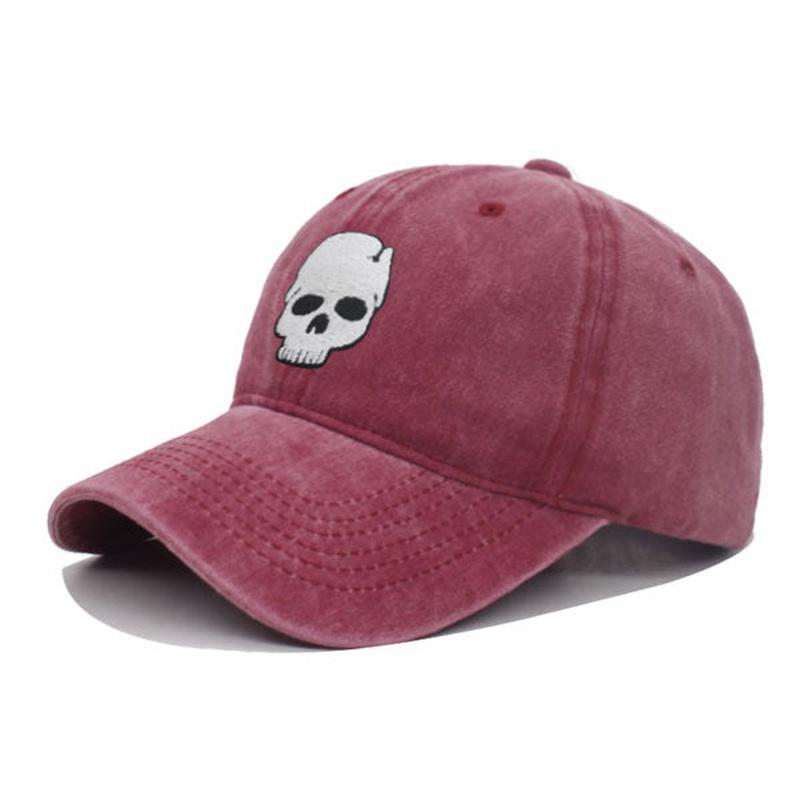 skull baseball cap in red