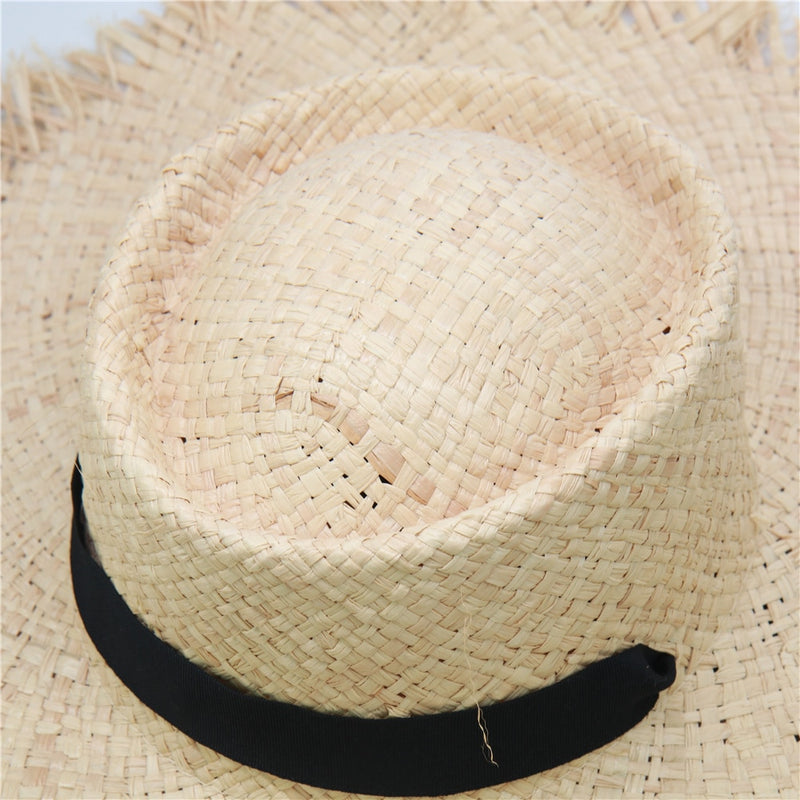 wide brim sun hat closeup of raffiia straw