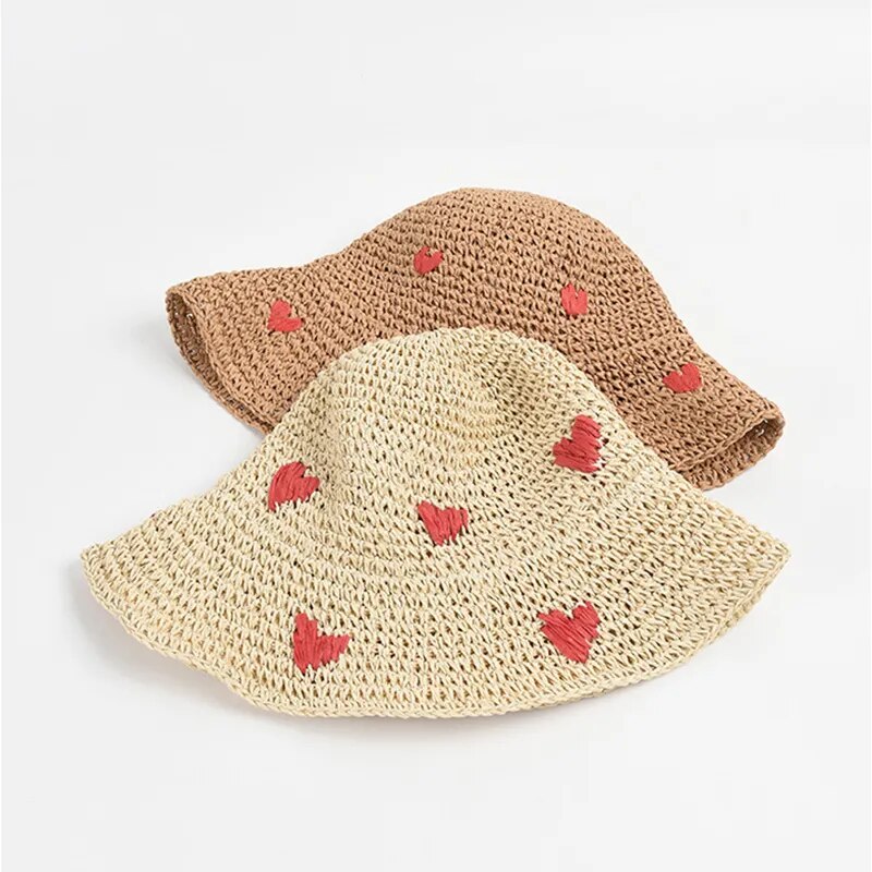 Handmade Crochet Bucket Hat with Hearts or Roses