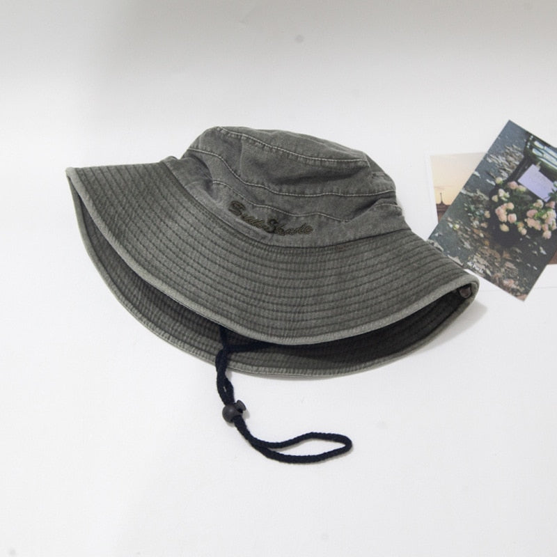 packable sun hat showing hat flat in gray