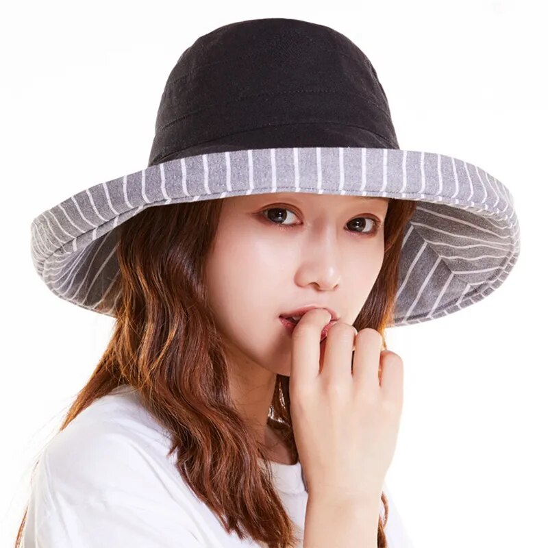 Reversible Sun Brimmed Bucket Hat With Stripped or Solid Option