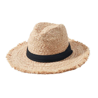 summer straw hat showing a side view of the hat