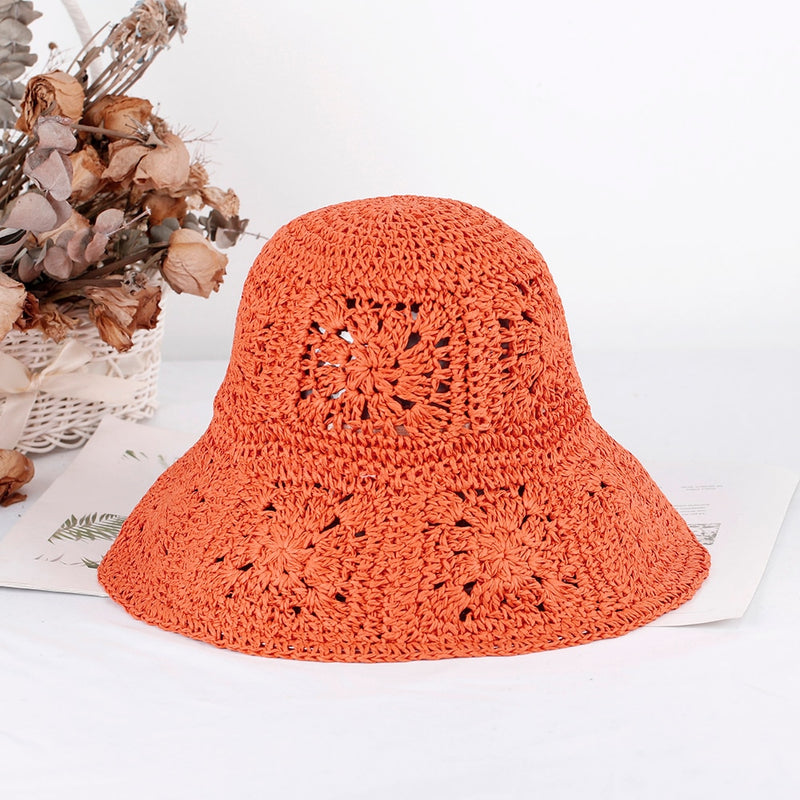 woven bucket hat in orange 