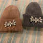 Ribbed Beanie with Crystal Brooch