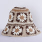 knit bucket hat  in browj with flowers 
