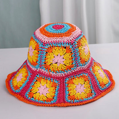knit bucket hat in bright pink
