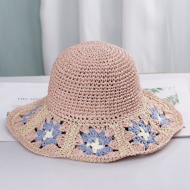 knit bucket hat in pink