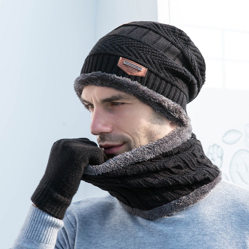 Beanie and Scarf Set  on model in black 