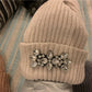 Ribbed Beanie with Crystal Brooch