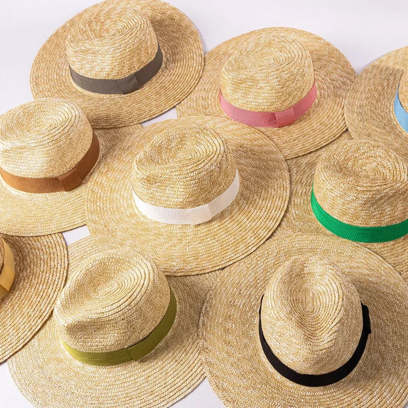 straw hat with ribbon showing all hat color options